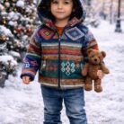 Geacă copii din lână lucrată manual, cu glugă – dublată cu polar | 1–4 ani 6