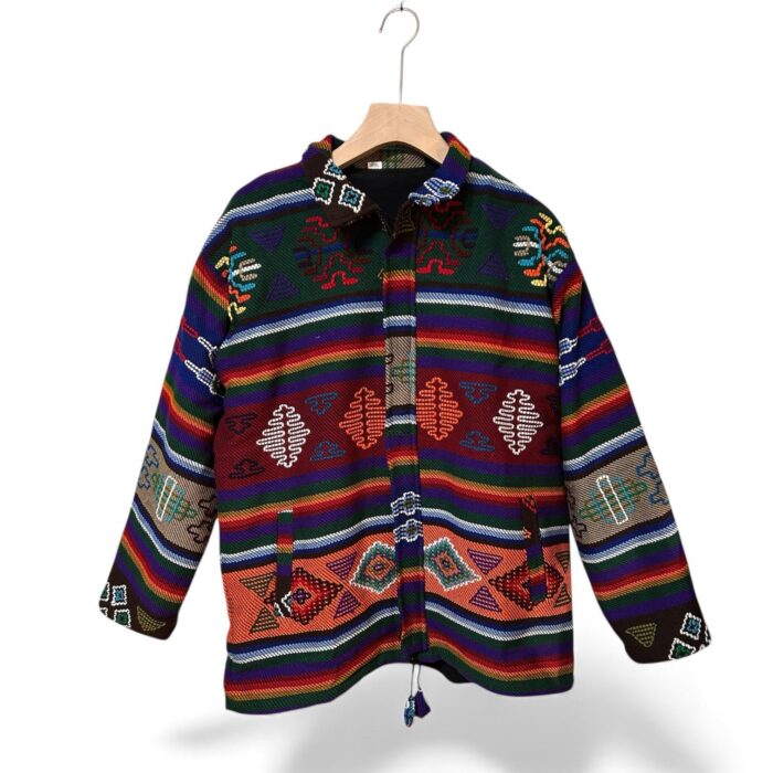 Jachetă Unisex din Lână Naturală – Lucrată Manual, Model Tribal Multicolor 1