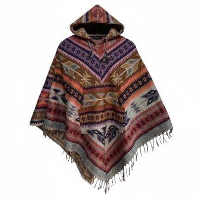Poncho cu glugă dublată cu polar – Handmade Nepal | Model Unic, One Size 1