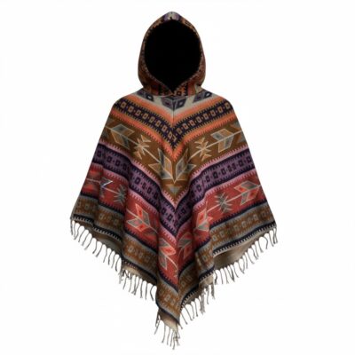 Poncho cu glugă dublată cu polar – Handmade Nepal | Model Unic, One Size