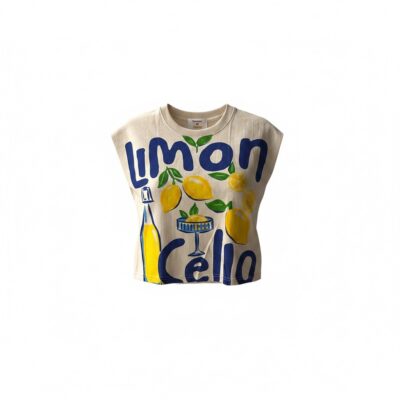 Top crop „Limoncello Mood” din bumbac – boho, casual, print integrat, one size