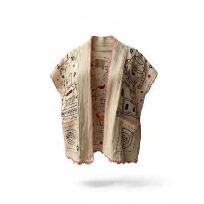Vestă unicat din cânepă și bumbac brodată manual
